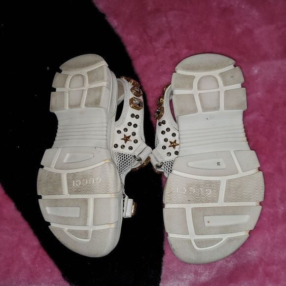 GUCCI Aguru Crystal Leather Sandals - Picture 4 of 5